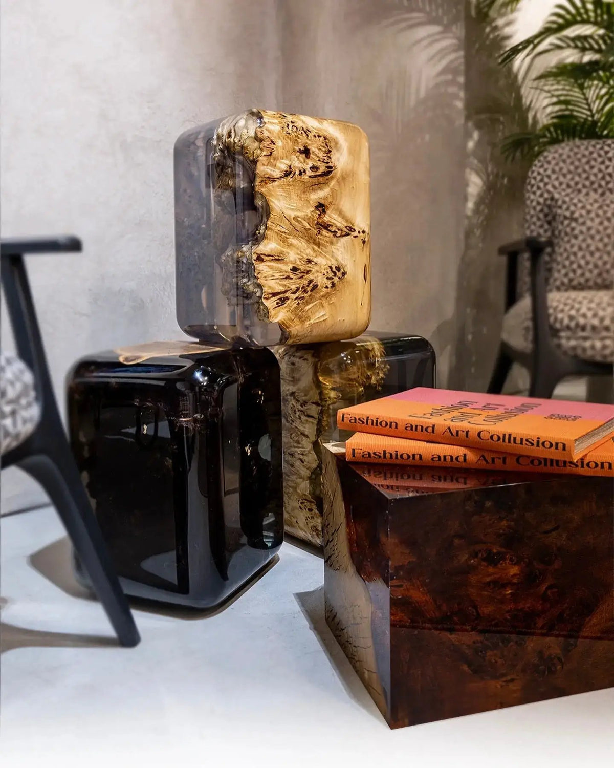 Resin Cube Side Table, Epoxy Wood Stool, Cube Accent Table, photo 3 of 16