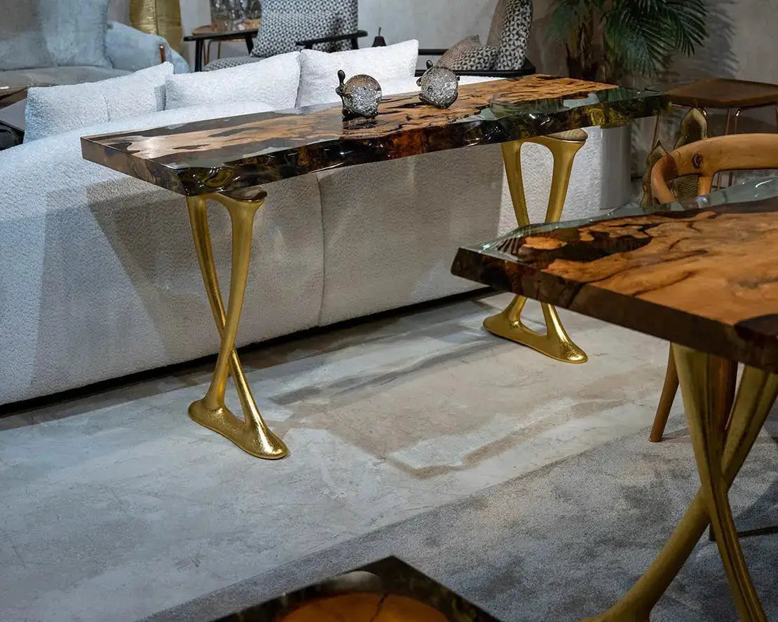 Resin Live Edge Console Table Made of Linden Wood - Foyer Table- Entryway Table by Gizz