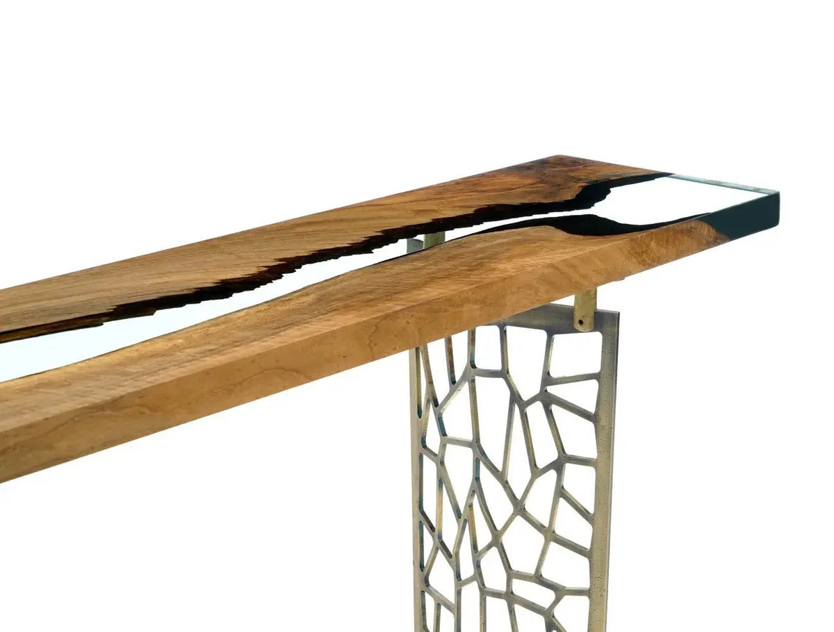Walnut wood and resin sofa & entry table | Voronoi collection, photo 7 of 10