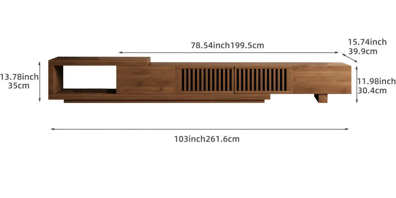 Retractable Grid TV Cabinet Walnut 198.12-261.62 cm Extension Modern Living Room Furniture with 2 Drawers 2 Storage, Home Entertainment Unit, Media Console, Stylish Cabinet, Sleek Furniture, Durable Hardwood, Sturdy Build, Sp by House Of Avana