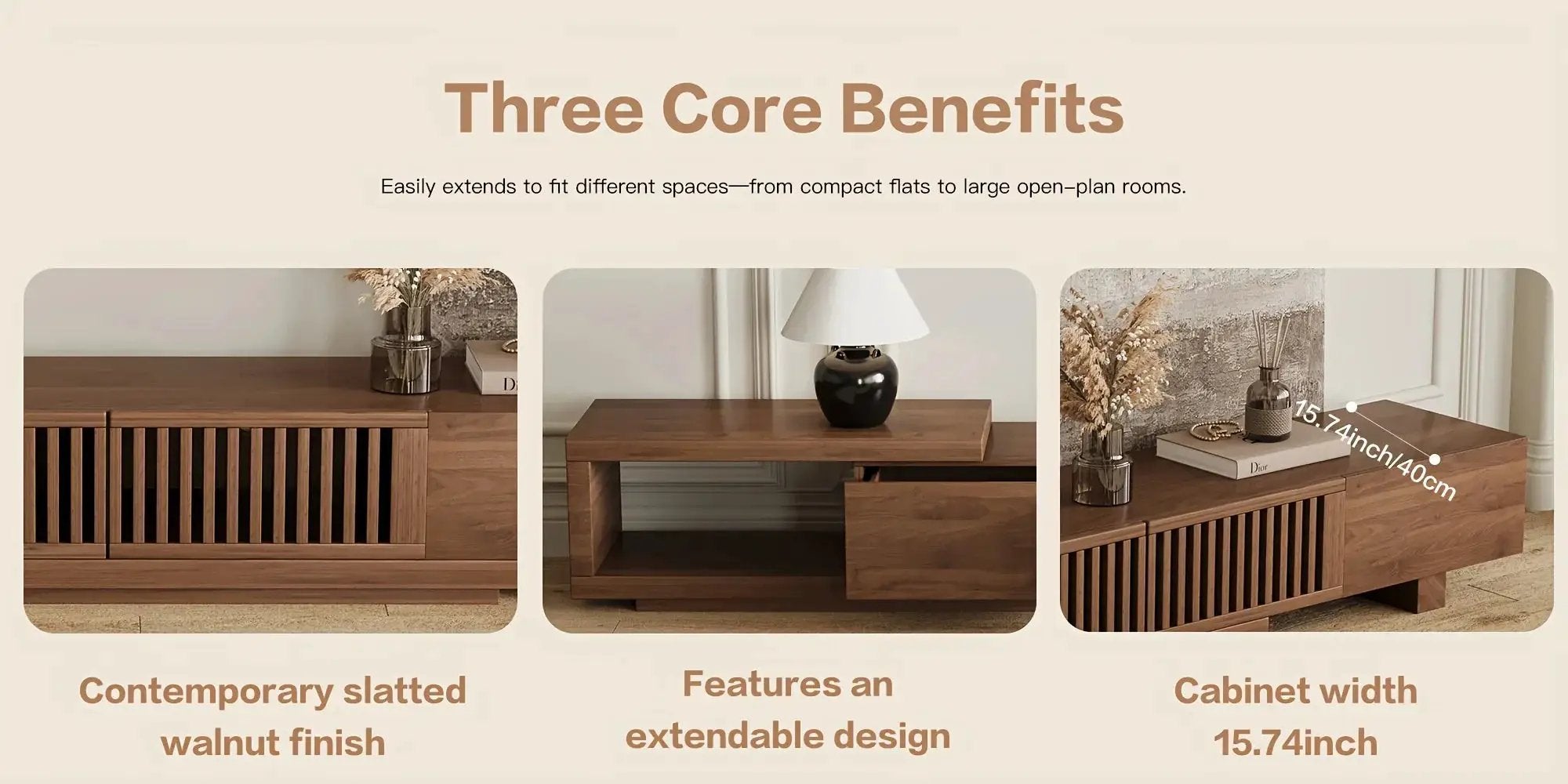 Retractable Grid TV Cabinet Walnut 198.12-261.62 cm Extension Modern Living Room Furniture with 2 Drawers 2 Storage, Home Entertainment Unit, Media Console, Stylish Cabinet, Sleek Furniture, Durable Hardwood, Sturdy Build, Sp by House Of Avana