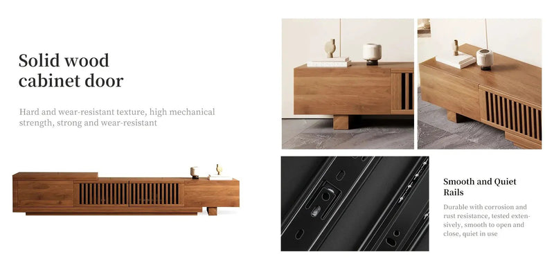 Retractable Grid TV Cabinet Walnut 198.12-261.62 cm Extension Modern Living Room Furniture with 2 Drawers 2 Storage, Home Entertainment Unit, Media Console, Stylish Cabinet, Sleek Furniture, Durable Hardwood, Sturdy Build, Sp by House Of Avana