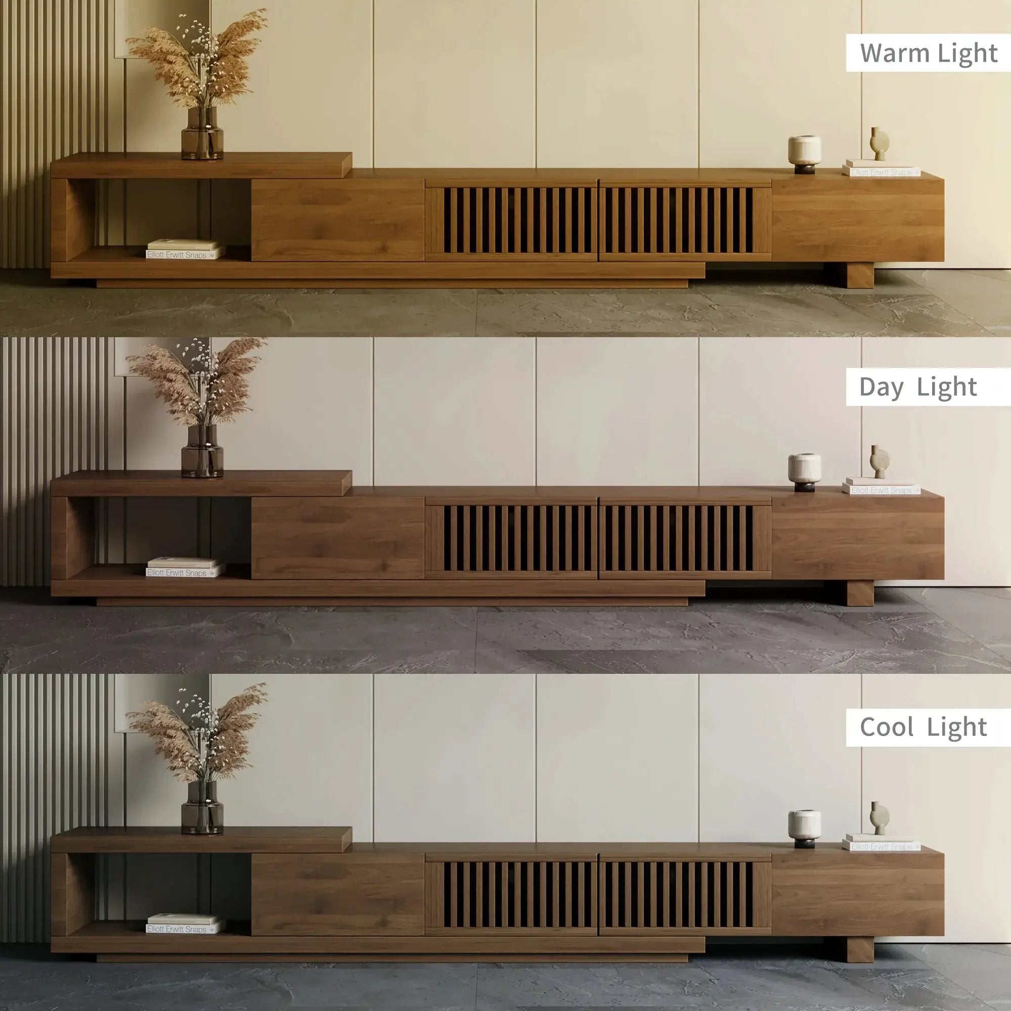 Retractable Grid TV Cabinet Walnut 198.12-261.62 cm Extension Modern Living Room Furniture with 2 Drawers 2 Storage, Home Entertainment Unit, Media Console, Stylish Cabinet, Sleek Furniture, Durable Hardwood, Sturdy Build, Sp by House Of Avana