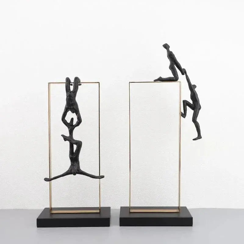 Abstract Climbing Figure Sculpture Set Gold Metal Frame for Your Home by House Of Avana