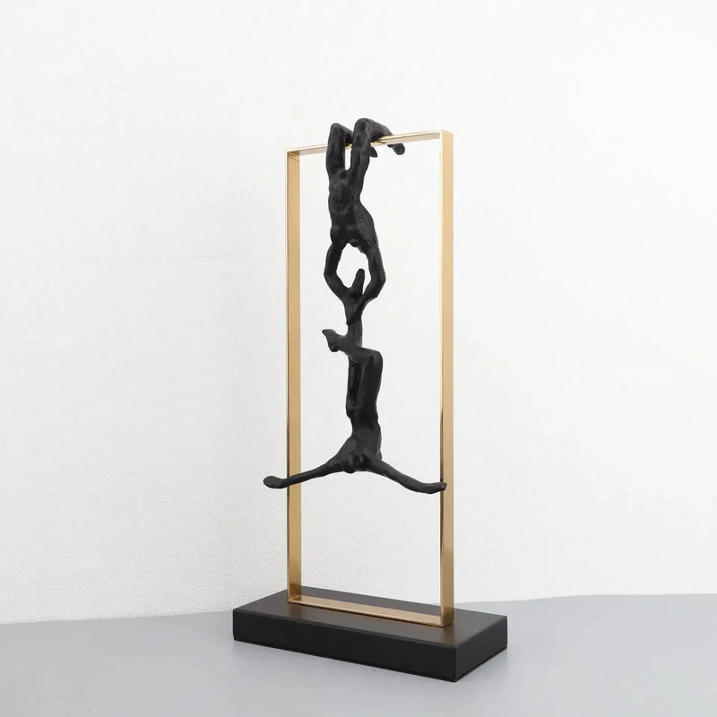 Abstract Climbing Figure Sculpture Set Gold Metal Frame for Your Home by House Of Avana