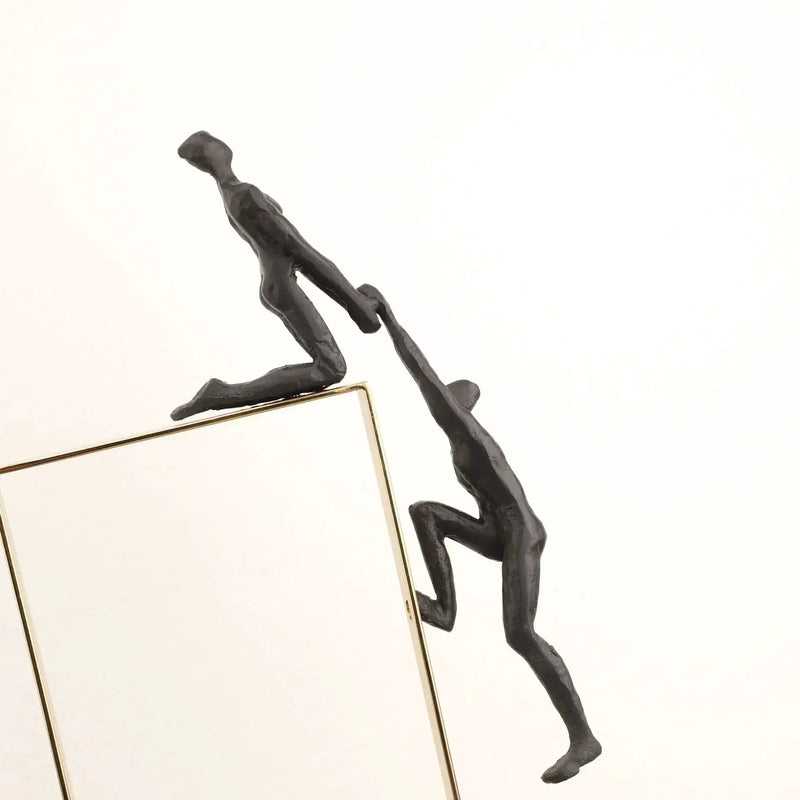 Abstract Climbing Figure Sculpture Set Gold Metal Frame for Your Home by House Of Avana