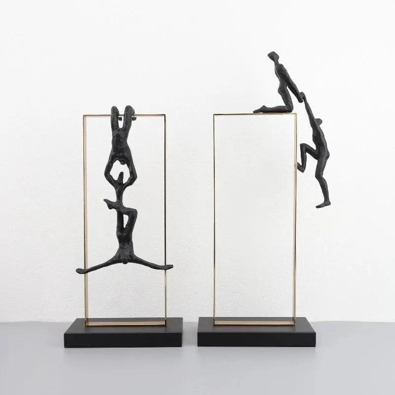 Abstract Climbing Figure Sculpture Set Gold Metal Frame for Your Home by House Of Avana