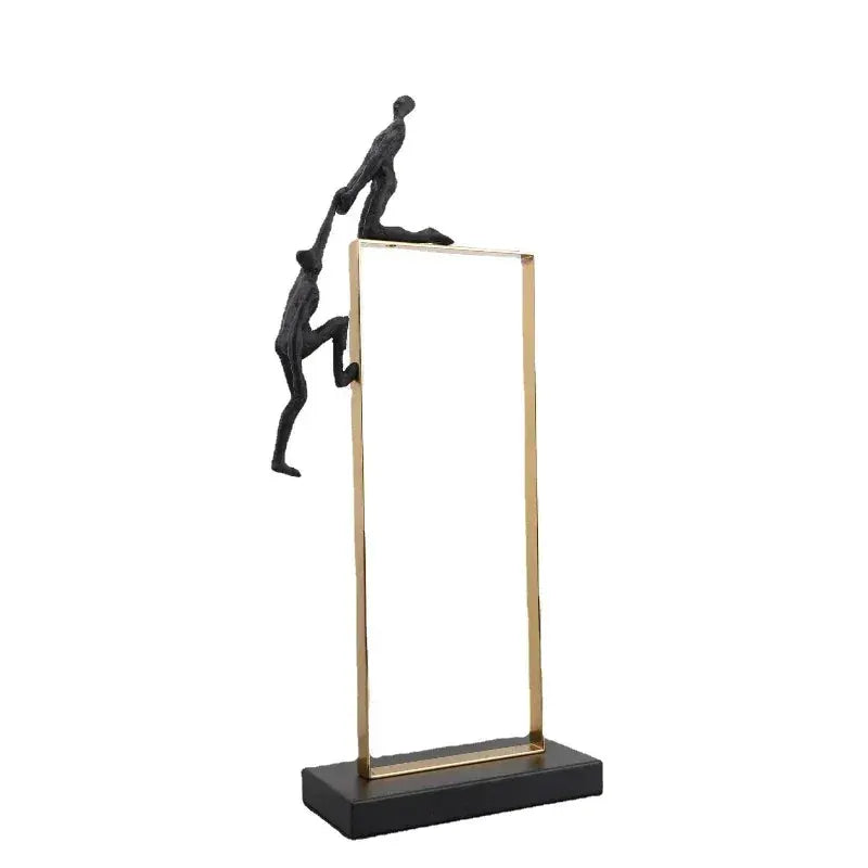 Abstract Climbing Figure Sculpture Set Gold Metal Frame for Your Home by House Of Avana