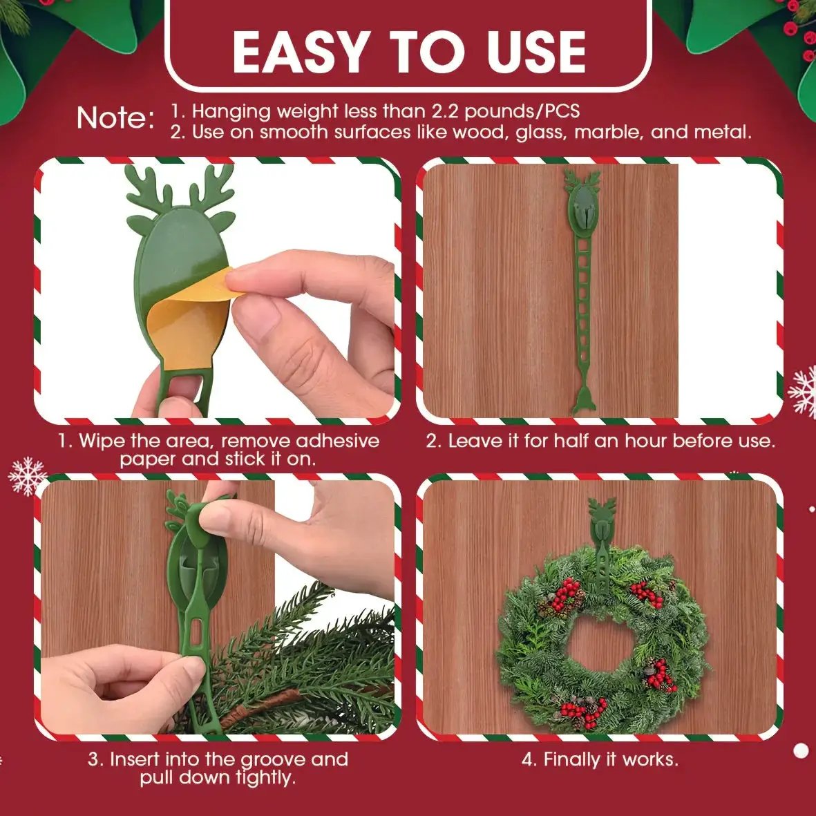 Reusable Wall Hooks - Heavy-Duty No Drill Hanging Hooks for Wood, Glass, Surfaces by House Of Avana