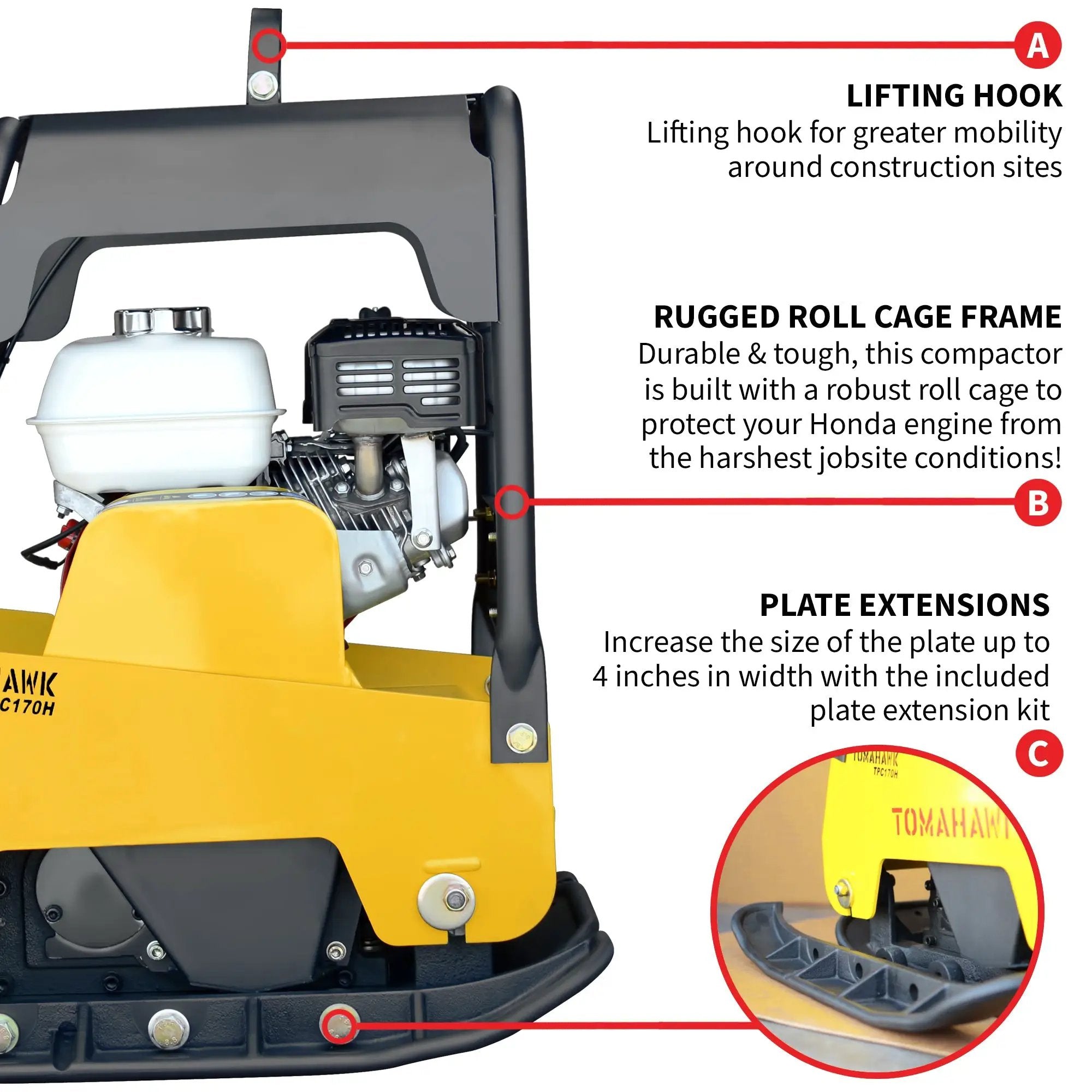 6.5 HP Honda Reverse Hydraulic Plate Compactor for Asphalt, Aggregate, Cohesive Soil Compaction by Tomahawk Power