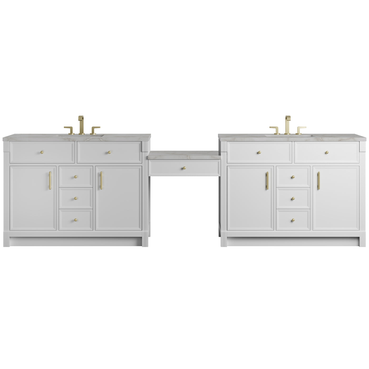 James Martin Bellshire 120" Double Bathroom Vanity, Bright White with Victorian Silver (FreePower) countertop
