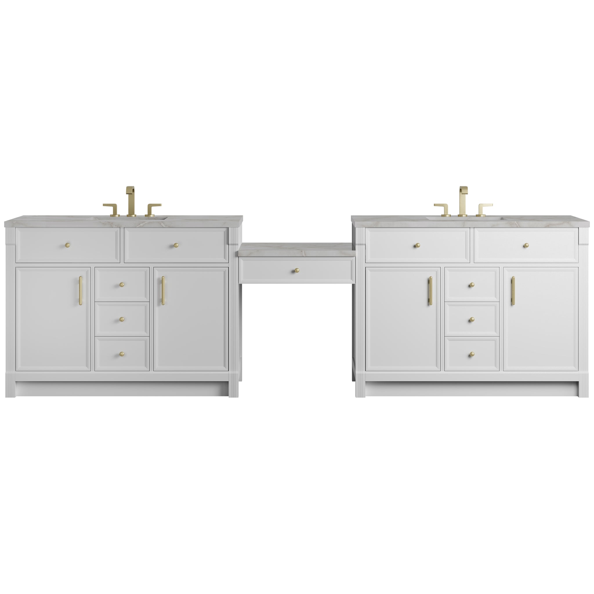 James Martin Bellshire 120" Double Bathroom Vanity, Bright White with Victorian Silver (FreePower) countertop