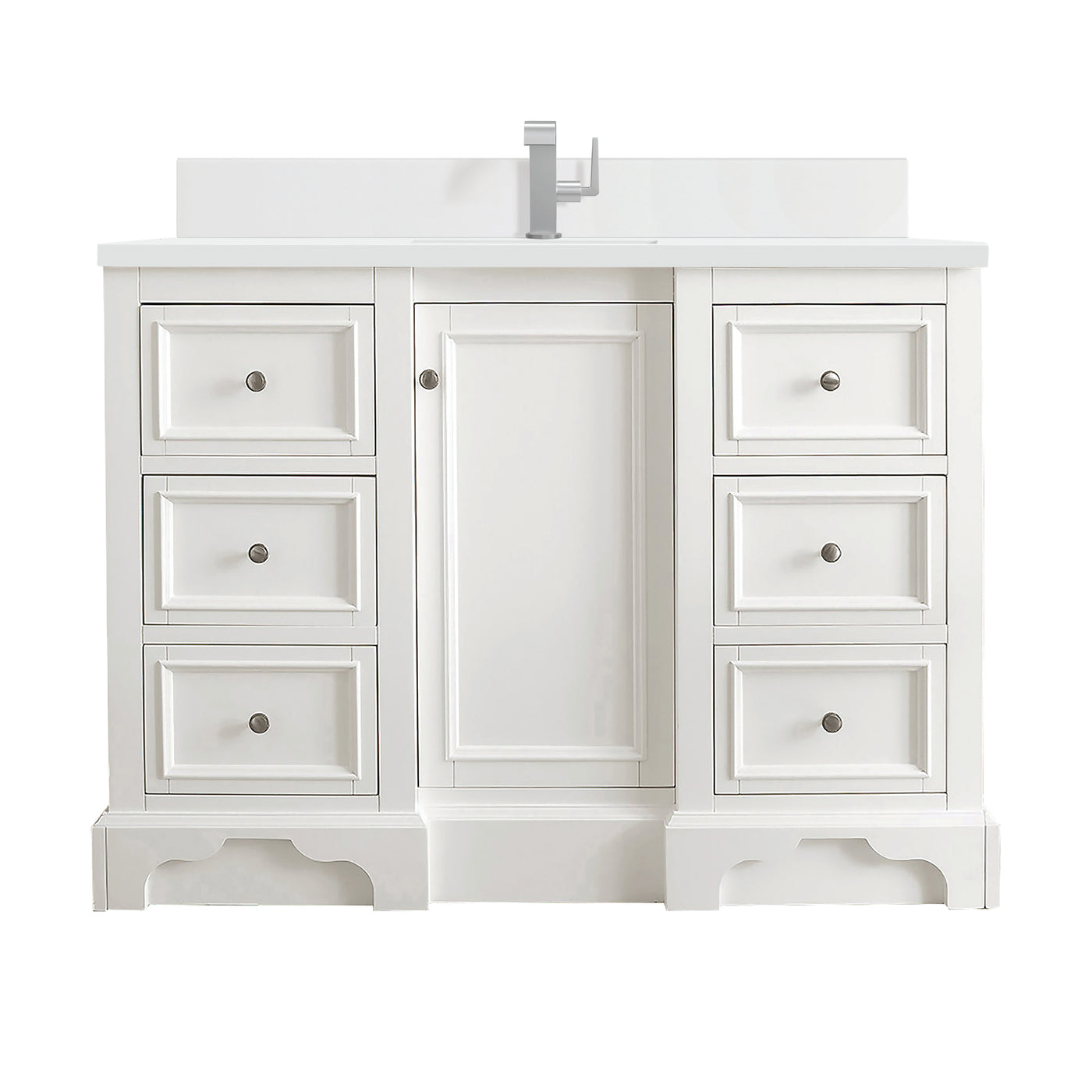 James Martin De Soto 48" Single Bathroom Vanity, Bright White with White Zeus (Single Hole, with Backsplash) countertop