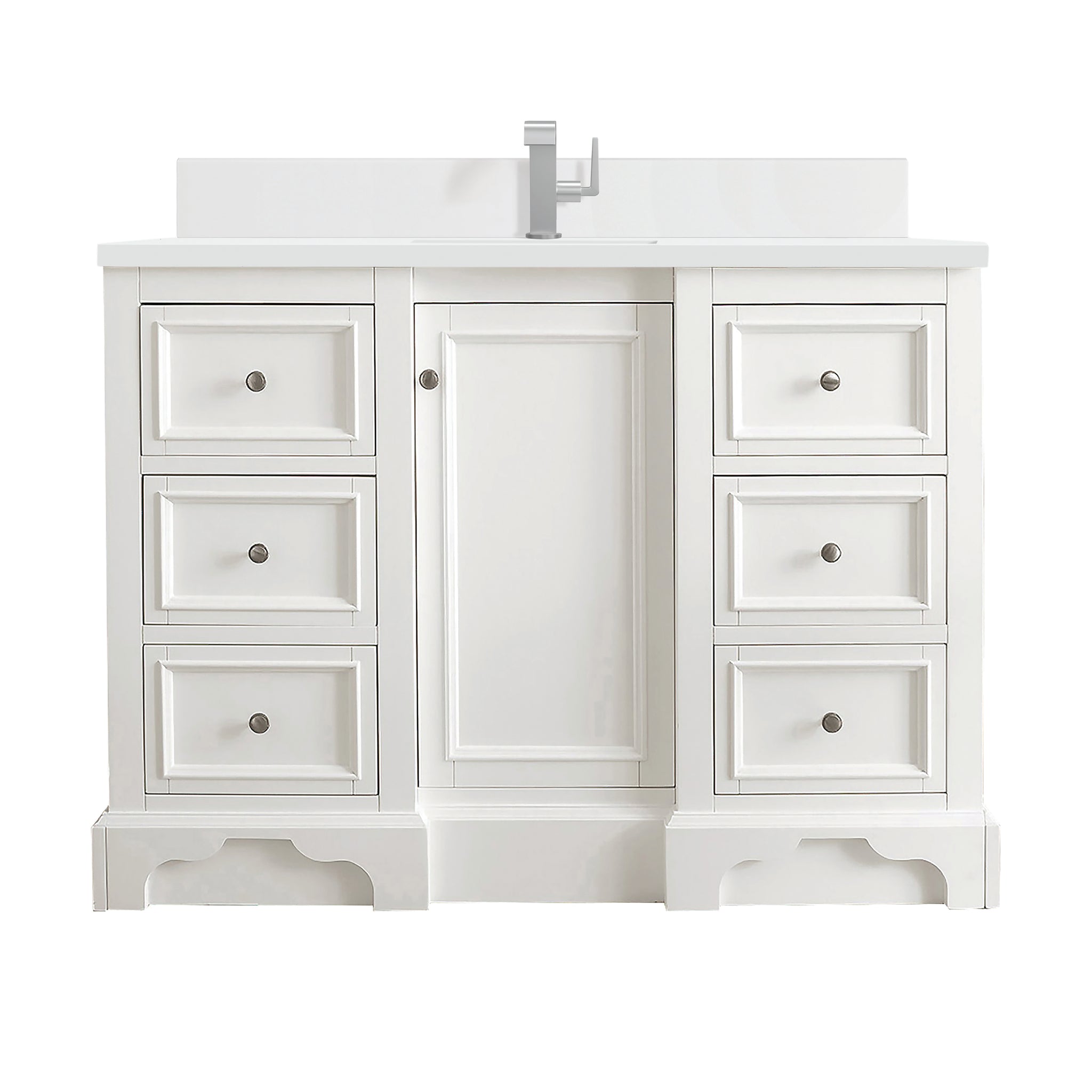 James Martin De Soto 48" Single Bathroom Vanity, Bright White with White Zeus (Single Hole, with Backsplash) countertop