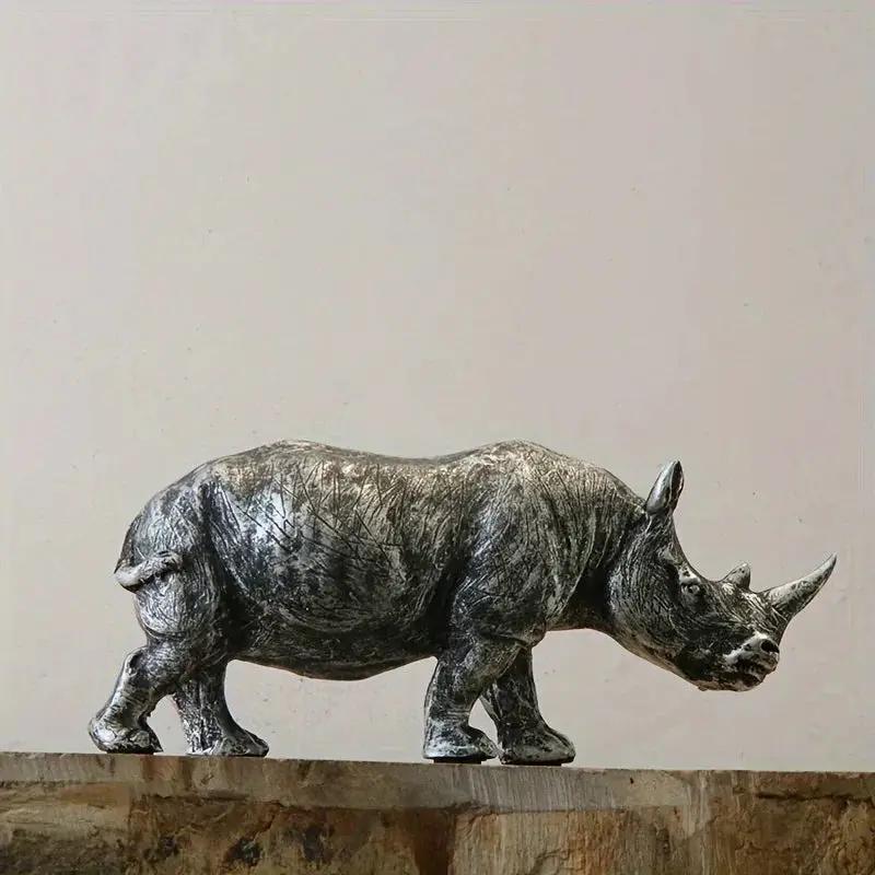 Rhino Figurine - Decorative Silvery 5-Inch by House Of Avana