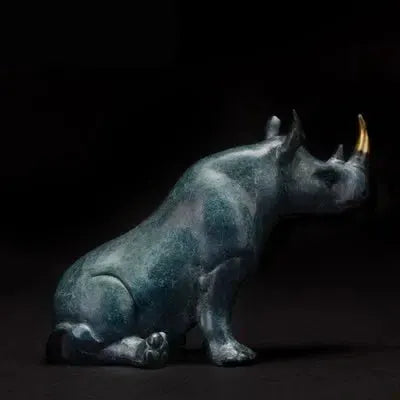 Luxury Sitting Rhinoceros Statue Decorative Animal Figurine by House Of Avana
