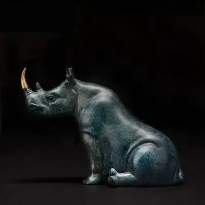 Luxury Sitting Rhinoceros Statue Decorative Animal Figurine by House Of Avana