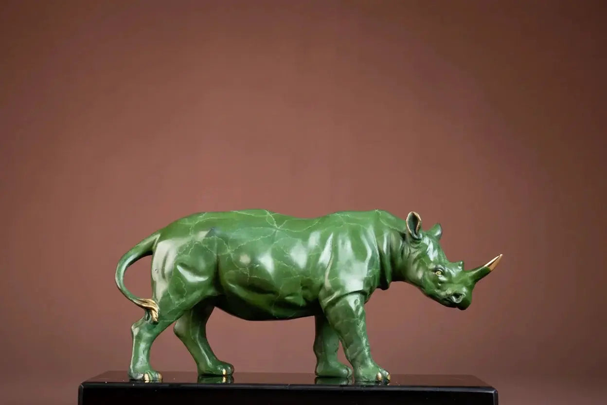Luxury Green Rhinoceros Statue Decorative Animal Sculpture for Home & Office Decor by House Of Avana