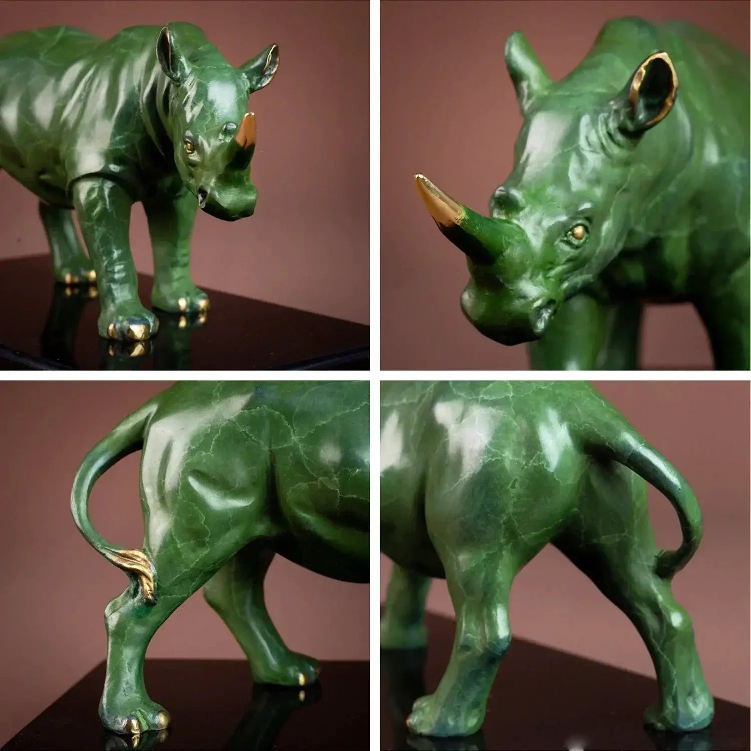 Luxury Green Rhinoceros Statue Decorative Animal Sculpture for Home & Office Decor by House Of Avana