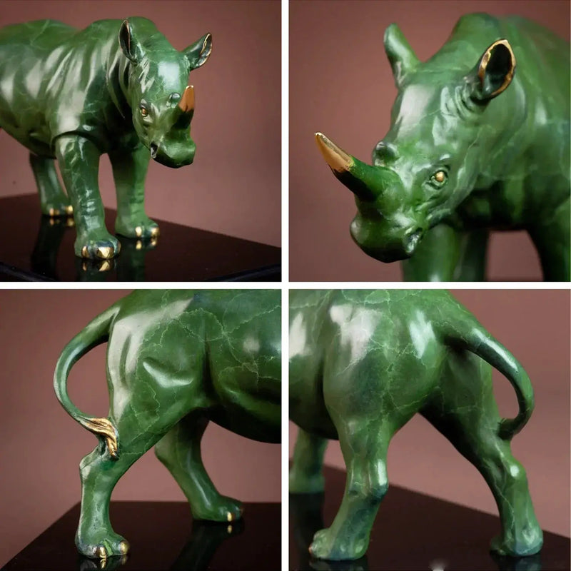 Luxury Green Rhinoceros Statue Decorative Animal Sculpture for Home & Office Decor by House Of Avana