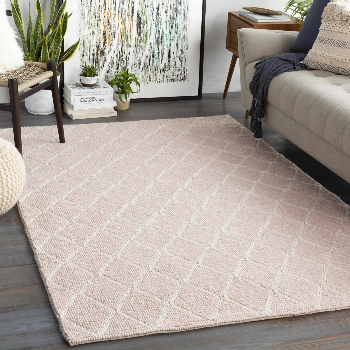 Riceville Pink Trellis Wool&Viscose Rug - Clearance, installed in a room