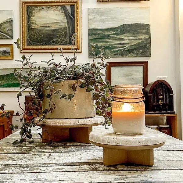 Stone Top Wood Round Decorative Risers, Set of Two by Decor Steals