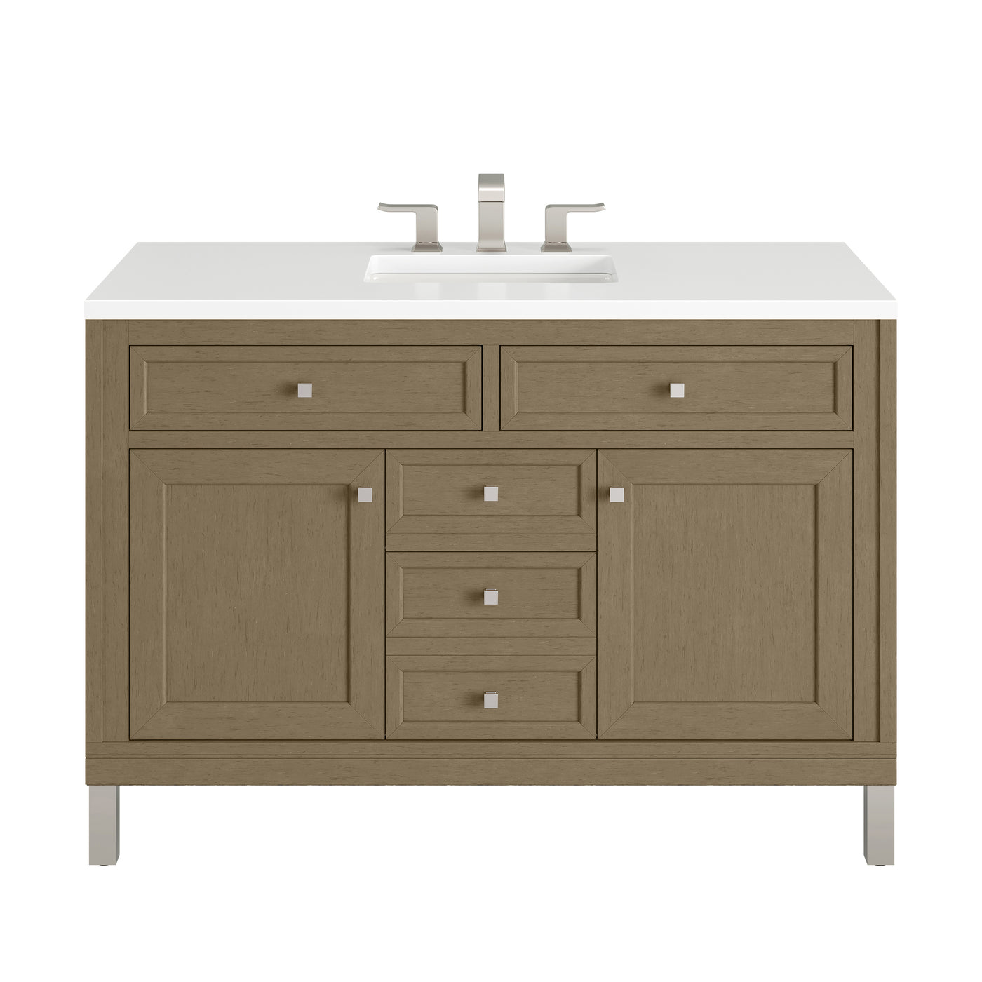 James Martin Chicago 48" Single Bathroom Vanity, Walnut Whisper with White Zeus countertop