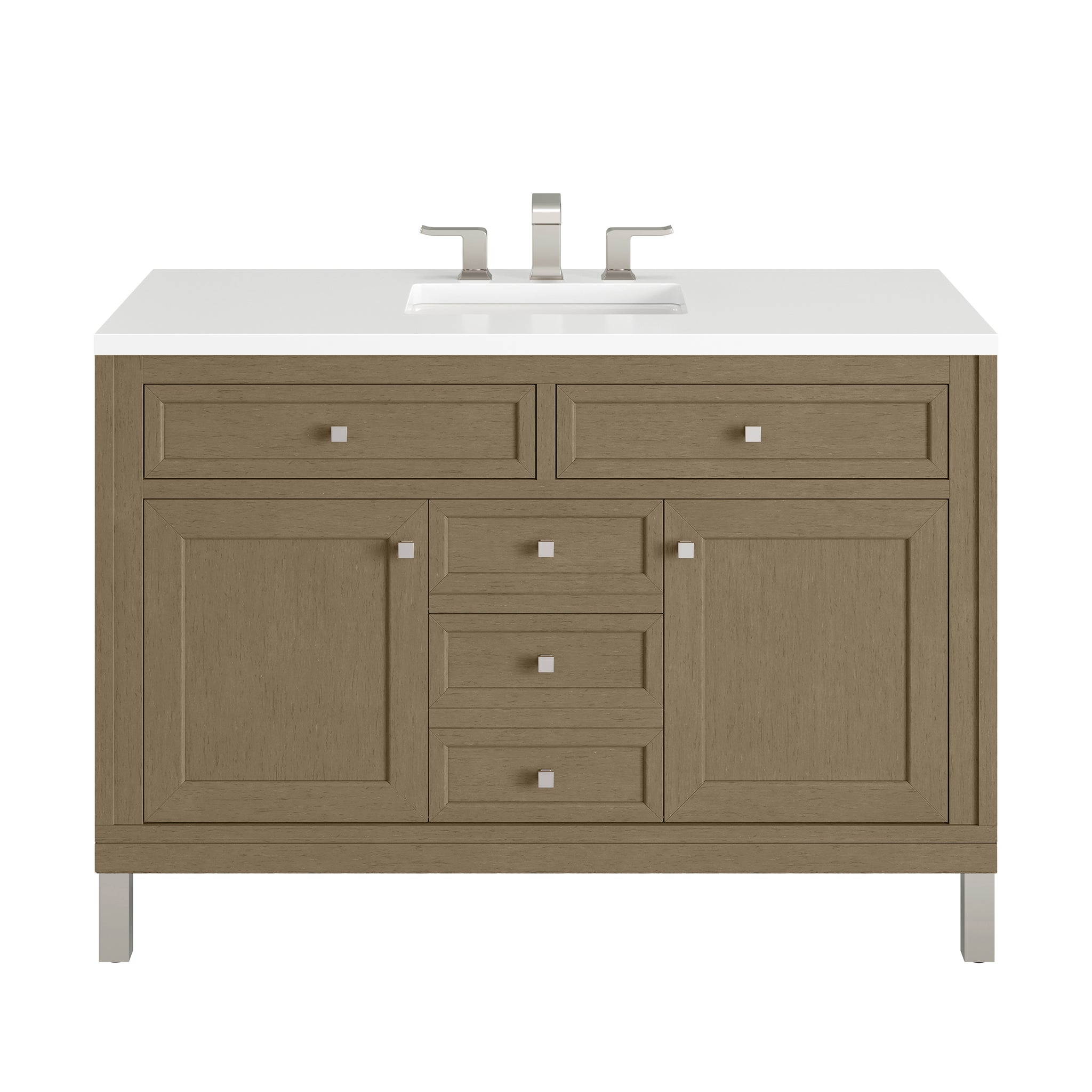 James Martin Chicago 48" Single Bathroom Vanity, Walnut Whisper with White Zeus countertop