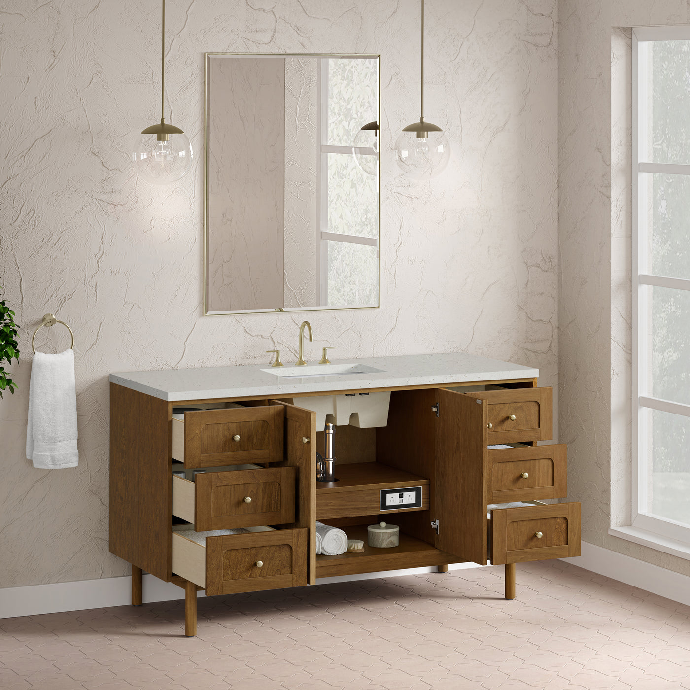 James Martin Laurent 60" Dual Mount Single Bathroom Vanity, Honey Oak, view 38