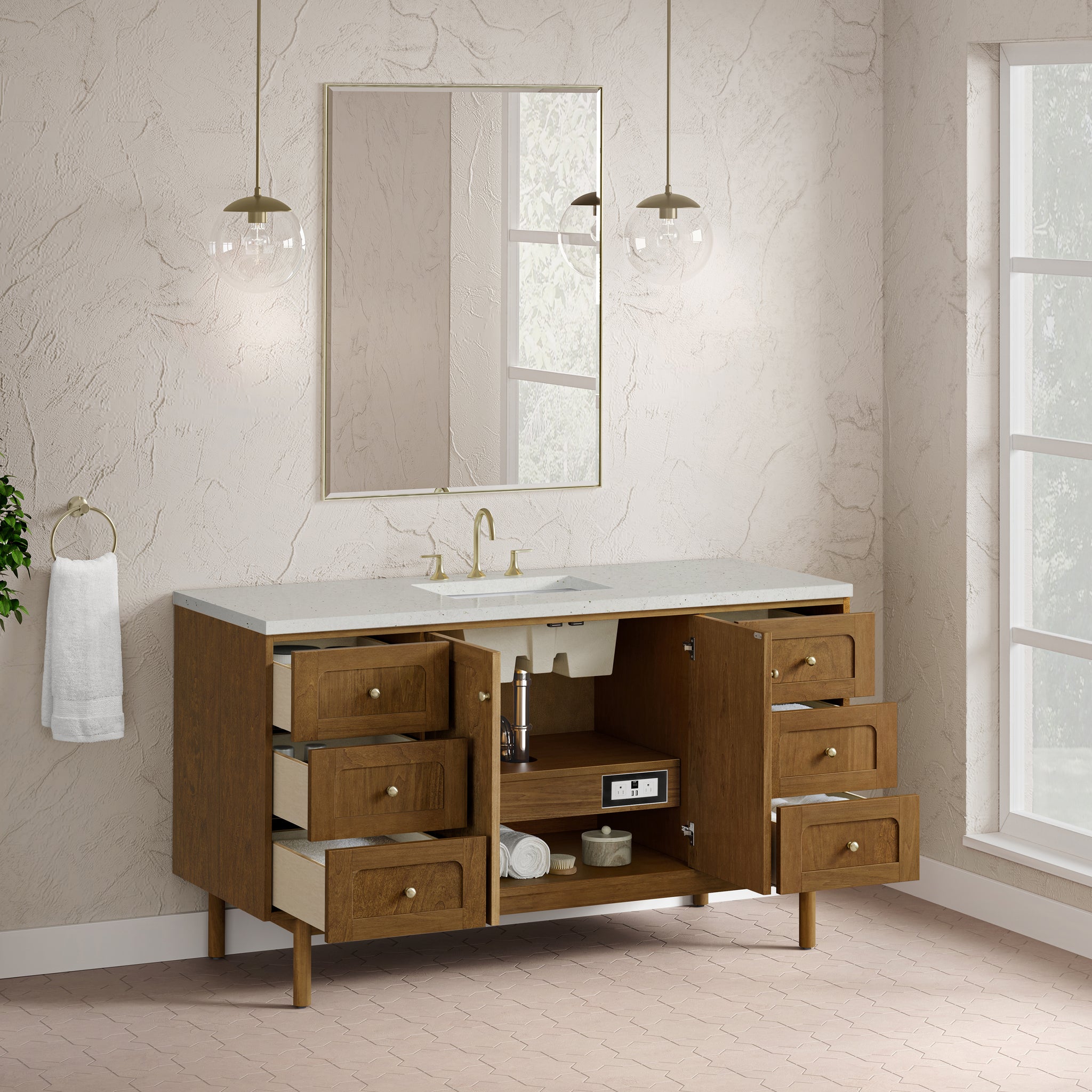 James Martin Laurent 60" Dual Mount Single Bathroom Vanity, Honey Oak, view 38