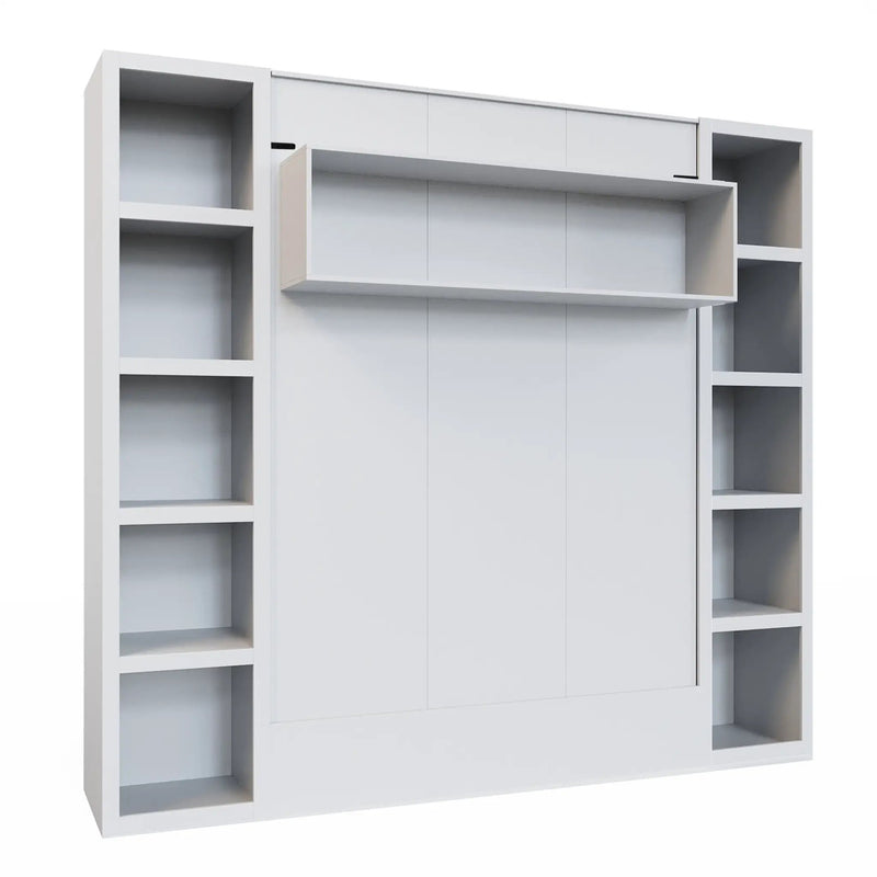 Easy-Lift Queen Murphy Wall Bed in White with Two Bookshelves by Sharicks