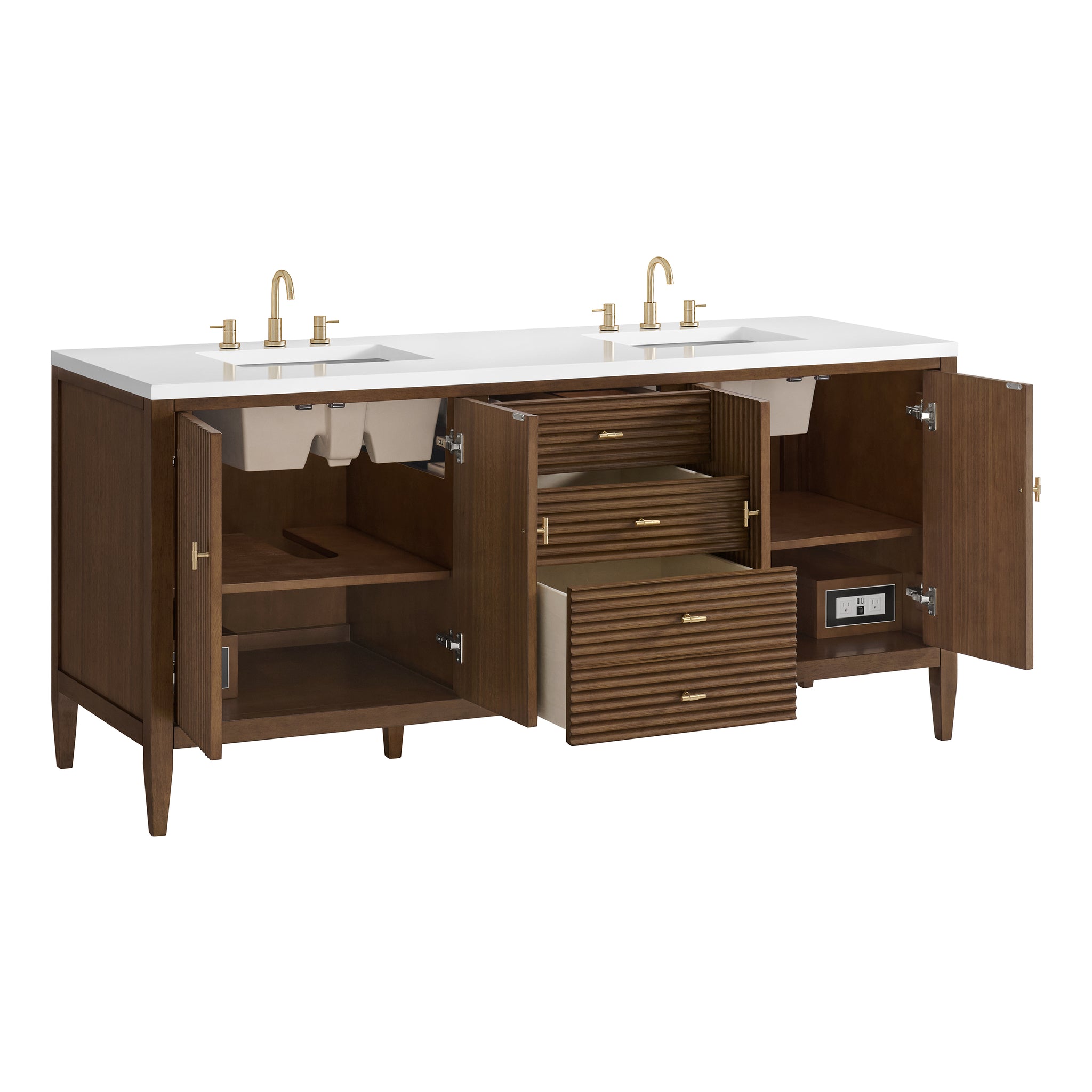 James Martin Myrrin 72" Double Bathroom Vanity, Mid-Century Walnut, view 36