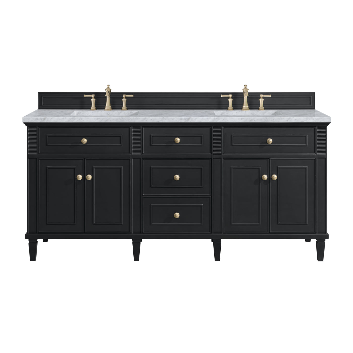 James Martin Lorelai 72" Double Bathroom Vanity, Black Onyx with Carrara White countertop