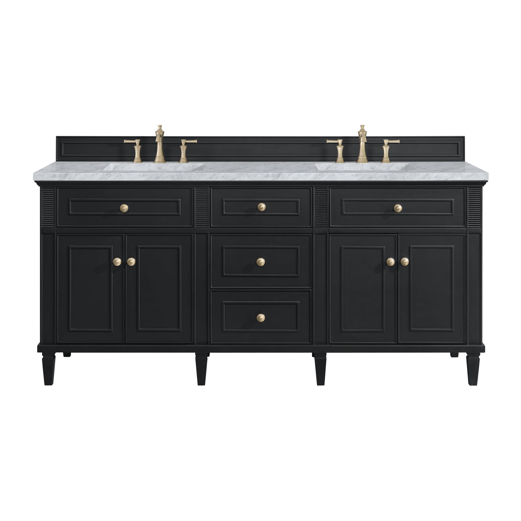 James Martin Lorelai 72" Double Bathroom Vanity, Black Onyx with Carrara White countertop