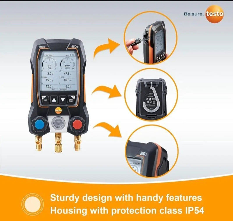 Open Box testo 550s AC Manifold Gauge Set - Manifold Gauges Hvac and Refrigeration - Incl. 2 Wired Temperature Clamp Probes - AC Recharge Kit with sup by Selzalot