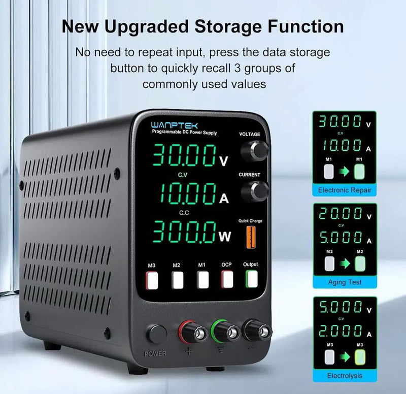 Open Box WANPTEK POWER DC Power Supply Variable 30V 10A Bench Power Supply with 3 Memory Storage, Adjustable Power Supply with Output Switch/OCP by Selzalot