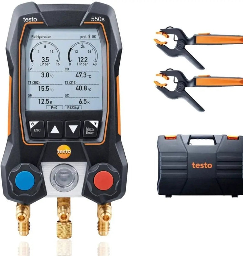 Open Box testo 550s AC Manifold Gauge Set - Manifold Gauges Hvac and Refrigeration - Incl. 2 Wired Temperature Clamp Probes - AC Recharge Kit with sup by Selzalot