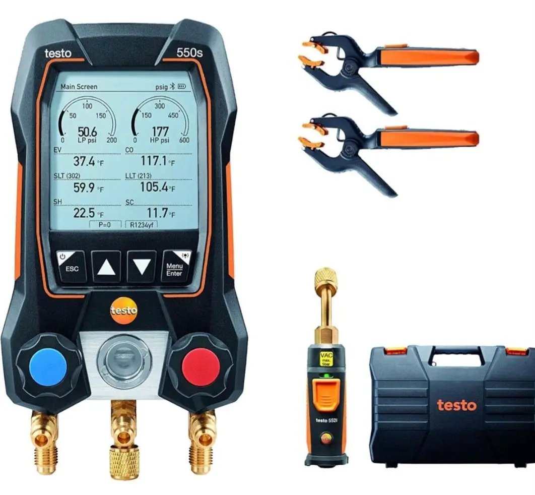 Open Box testo 550s AC Manifold Gauge Set - Manifold Gauges Hvac and Refrigeration - Incl. 2x testo 115i Pipe Clamp Thermometer, 1x testo 552i Micron by Selzalot
