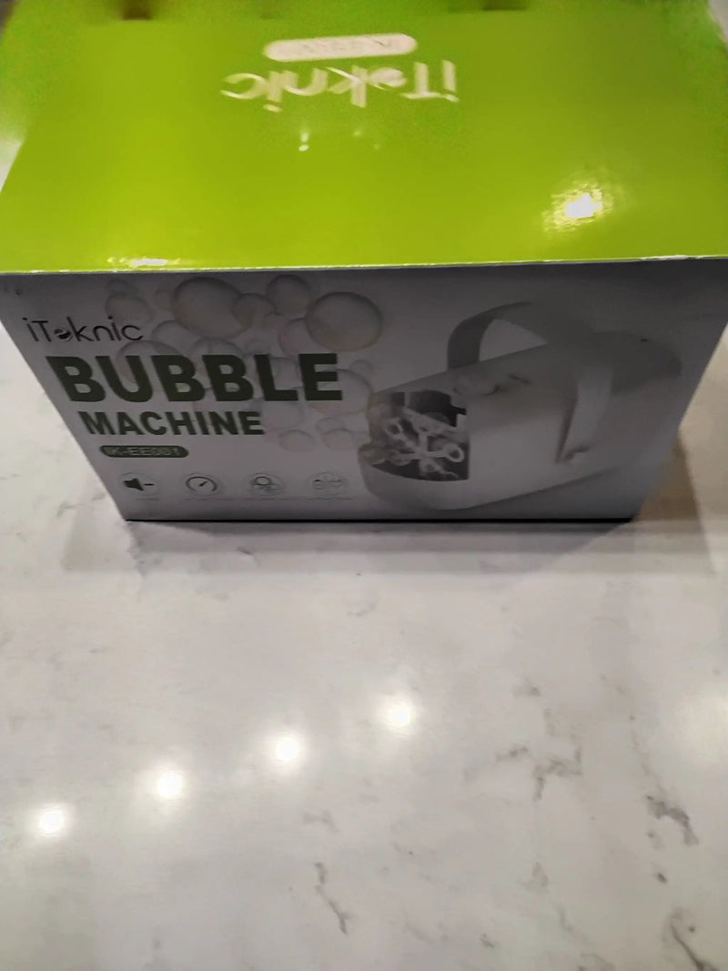Open Box iTeknic Bubble Machine, Automatic Bubble Blower, Portable Auto Bubble Maker with High Output for Outdoor/Indoor Use,Powered by Plug-in or Bat by Selzalot