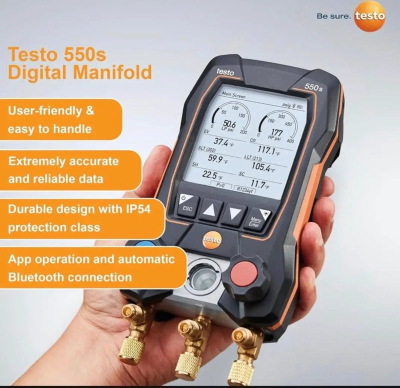 Open Box testo 550s AC Manifold Gauge Set - Manifold Gauges Hvac and Refrigeration - Incl. 2x testo 115i Pipe Clamp Thermometer, 1x testo 552i Micron by Selzalot