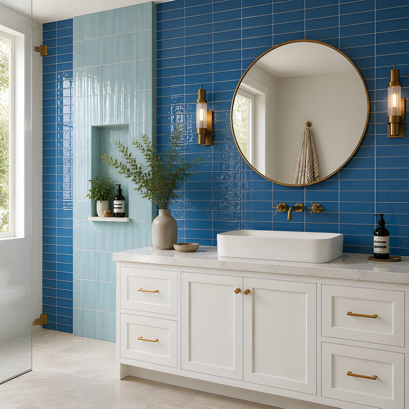 Roca Flow Atoll Blue Polished Ceramic Tiles 3x12 Ceramic Polished 3x12 Tiles — 2