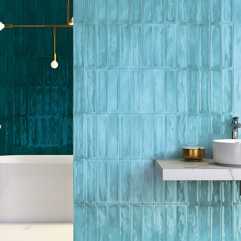 Roca Flow Atoll Blue Polished Ceramic Tiles 3x12 Ceramic Polished 3x12 Tiles — 3