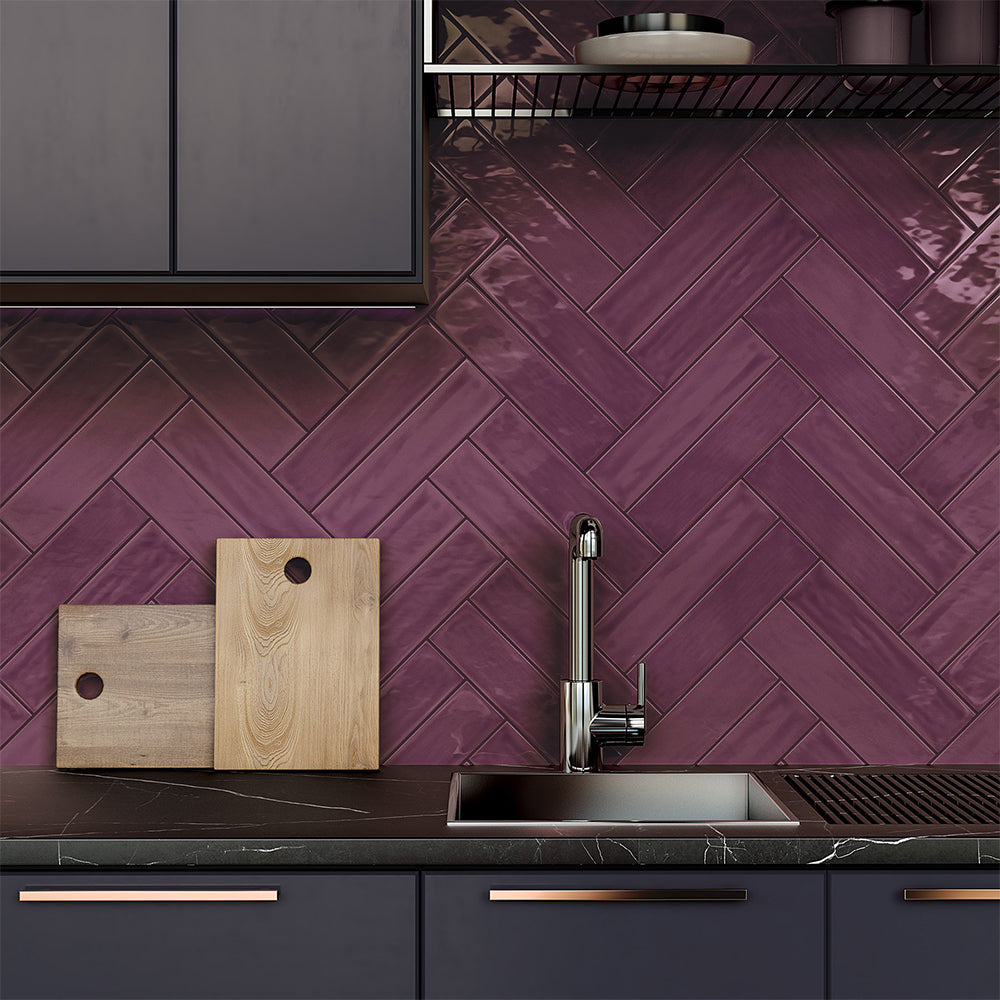 Roca Flow Burgundy Polished Ceramic Tiles 3x12 Ceramic Polished 3x12 Tiles — 2