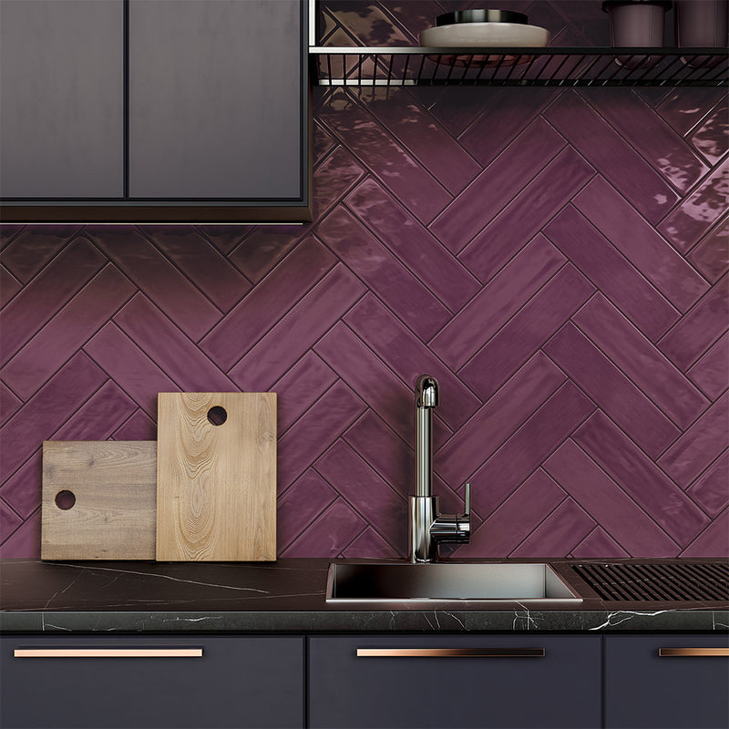 Roca Flow Burgundy Polished Ceramic Tiles 3x12 Ceramic Polished 3x12 Tiles — 2