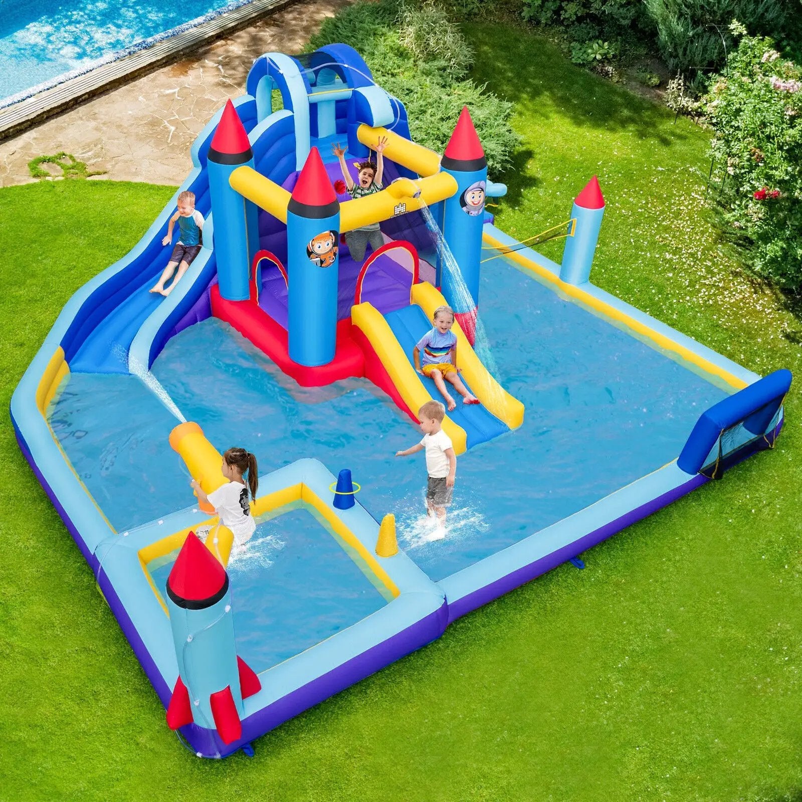 Rocket Theme Inflatable Water Slide Park with 1100W Blower by DirectDeals
