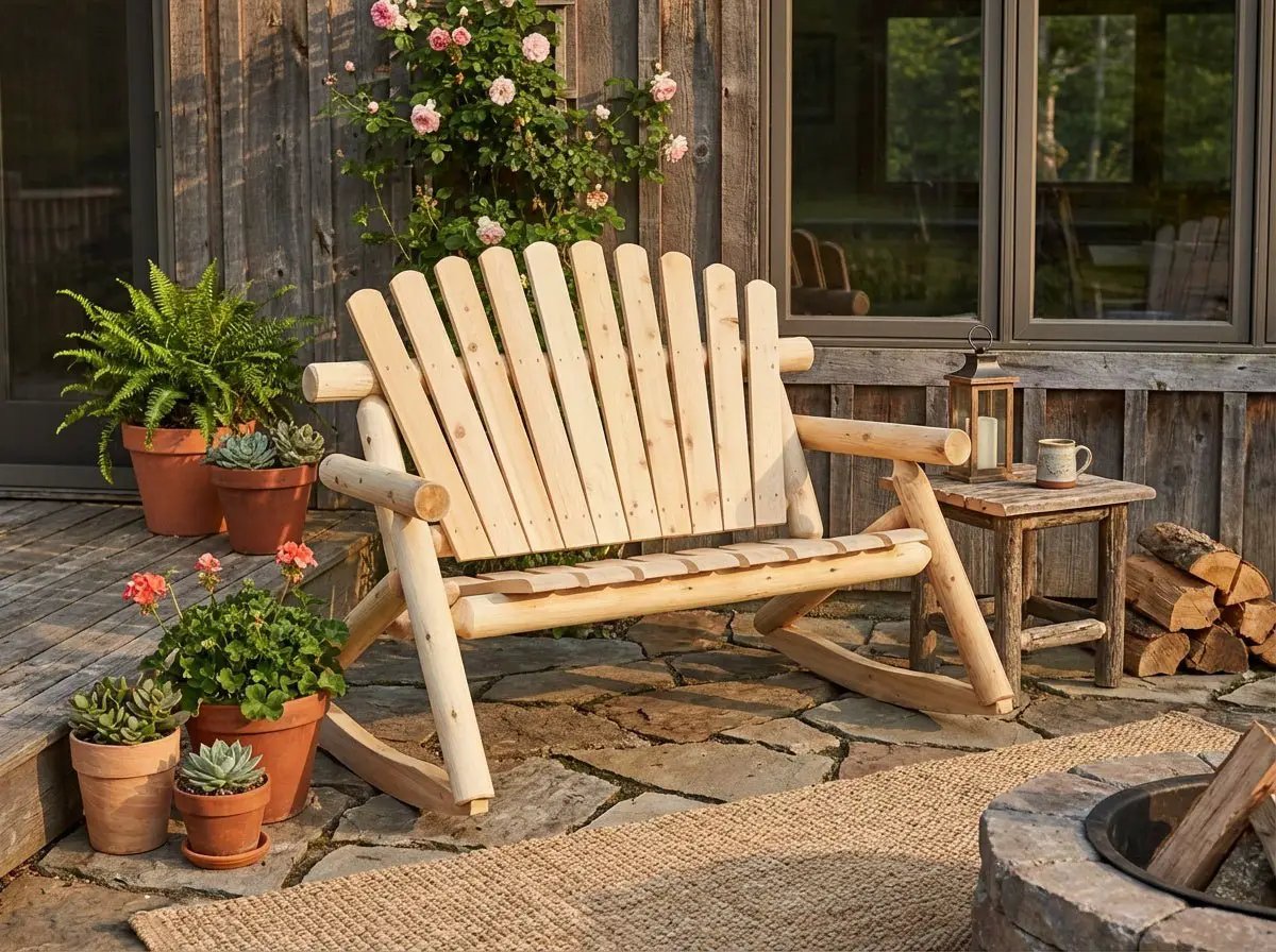 Rocking Outdoor Wooden Bench by Cedar Creek Rustic Furniture