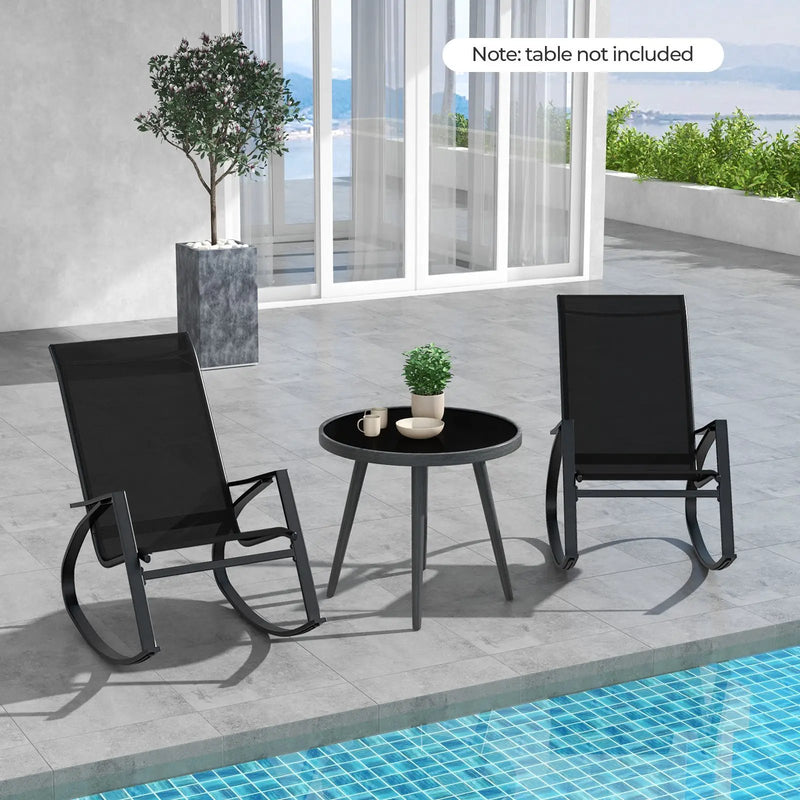 2 Pieces Patio Rocking Chairs Outdoor Sling Fabric Rockers with Ergonomic Backrest and Seat-Black by DirectDeals