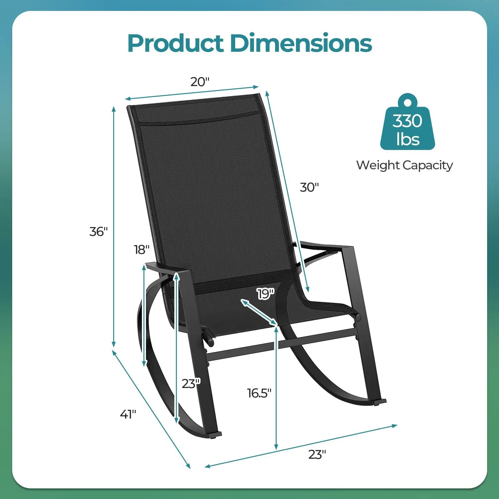 2 Pieces Patio Rocking Chairs Outdoor Sling Fabric Rockers with Ergonomic Backrest and Seat-Black by DirectDeals