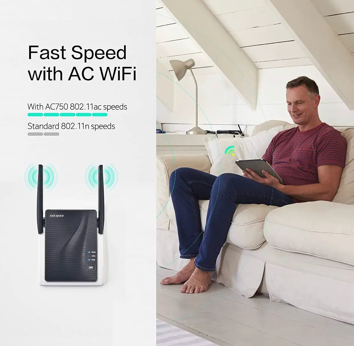 rockspace WiFi Extender - Dual-band Wifi Range Extender with erthernet port, Access Point Mode, WPS Button Setup, 360° Full Coverage, Connected up to 20+ Devices by Outdoor Solar Outlet
