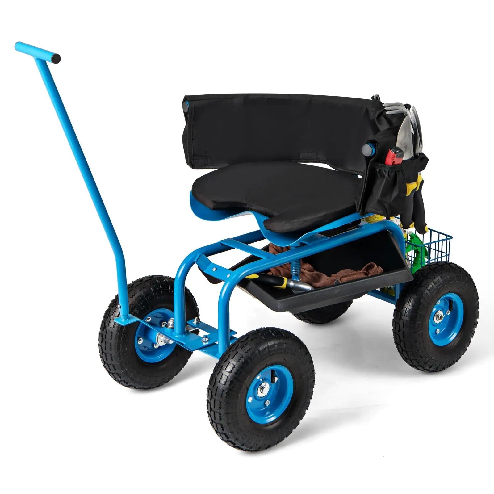 Rolling Garden Cart with Height Adjustable Swivel Seat and Storage Basket by DirectDeals